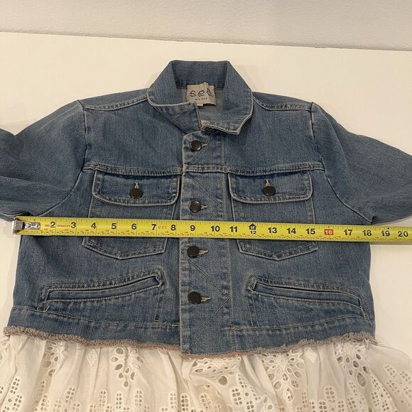 Sea New York Eyelet Trim Lace Up Combo Denim Jacket Size Xs STAINED! - Picture 8 of 9